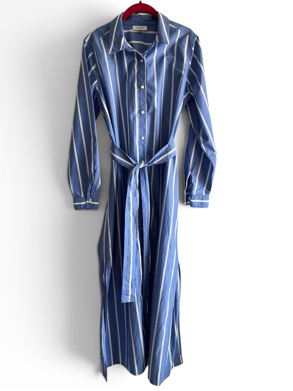 On-34th 100% Cotton Striped Casual Maxi Shirt Dress, Size M